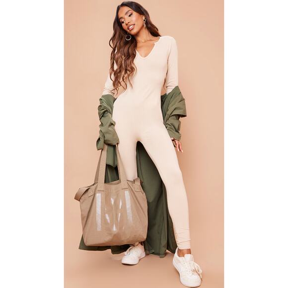 Prettylittlethings Stone Seamless Cotton Elastane V Neck Jumpsuit Size 8 NWT - Picture 3 of 10